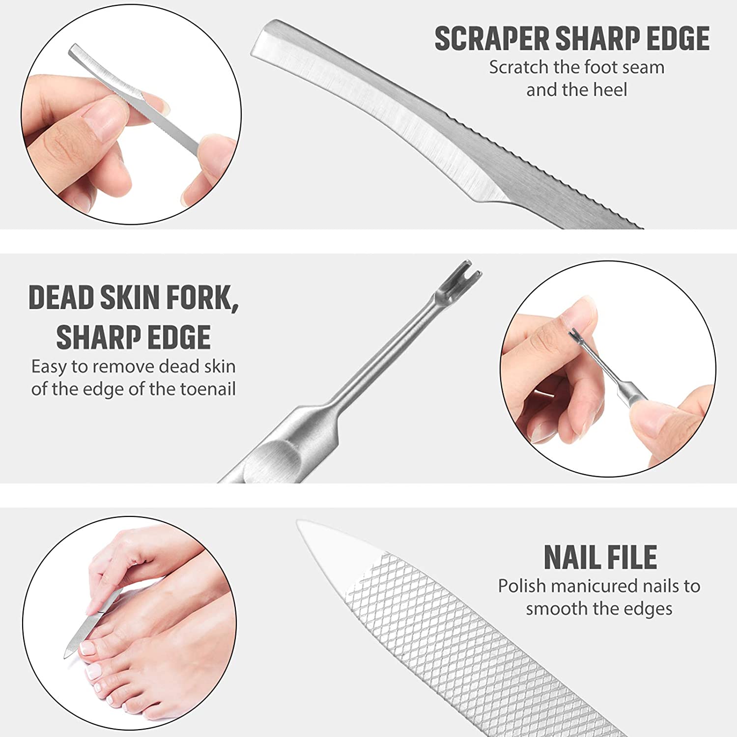 15 Pieces Ingrown Toenail Tools Stainless Steel Foot Nail Tools, Toenail File and Lifter, Nail Clipper, Cuticle Cutters, Cuticle Pusher and Manicure Pedicure Tools for Ingrown and Thick Nail (Black) - Image 6